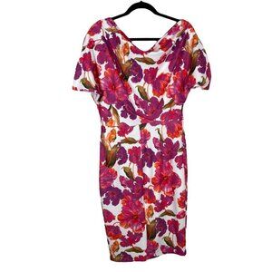 Alexia Admor Colorful Floral Cowlneck Midi Sheath Dress Women's Size Medium